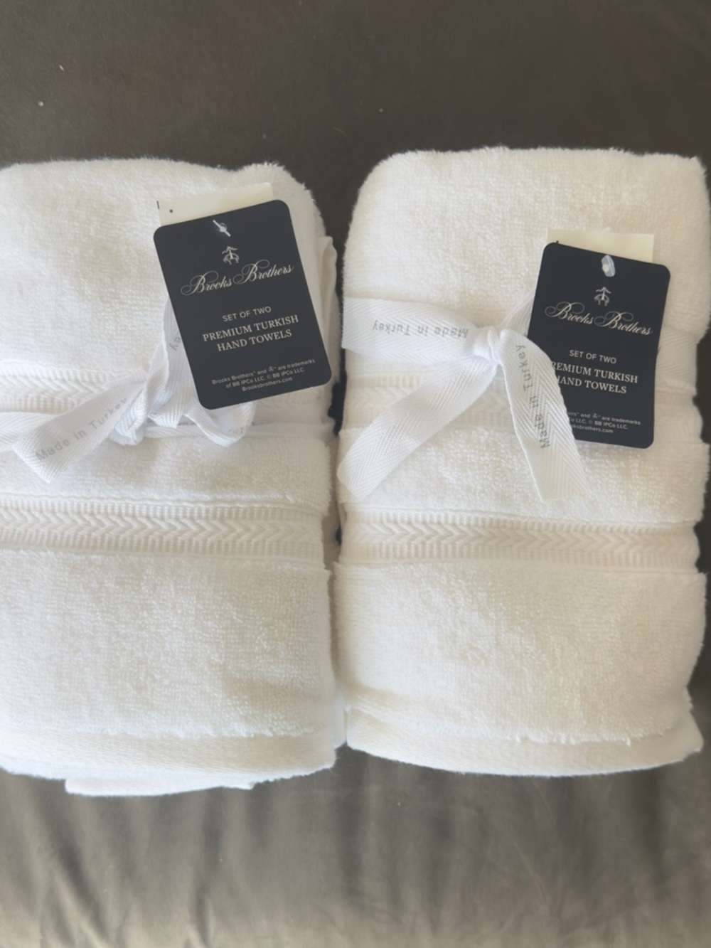 4 Brooks Brothers  100% Turkish Cotton Hand Towels Pure White Plush Set of 4 NEW